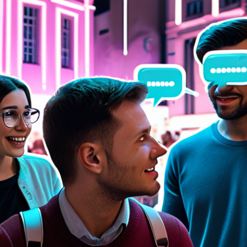 Home 4 **
A futuristic cityscape with holographic speech bubbles floating above people's heads, showcasing personalized speech synthesis options: different voices, accents (e.g., a Krakow accent), and emotional tones (happy, sad, angry). Focus on the advanced technology and user customization. The scene includes diverse individuals interacting with smart devices.
**
